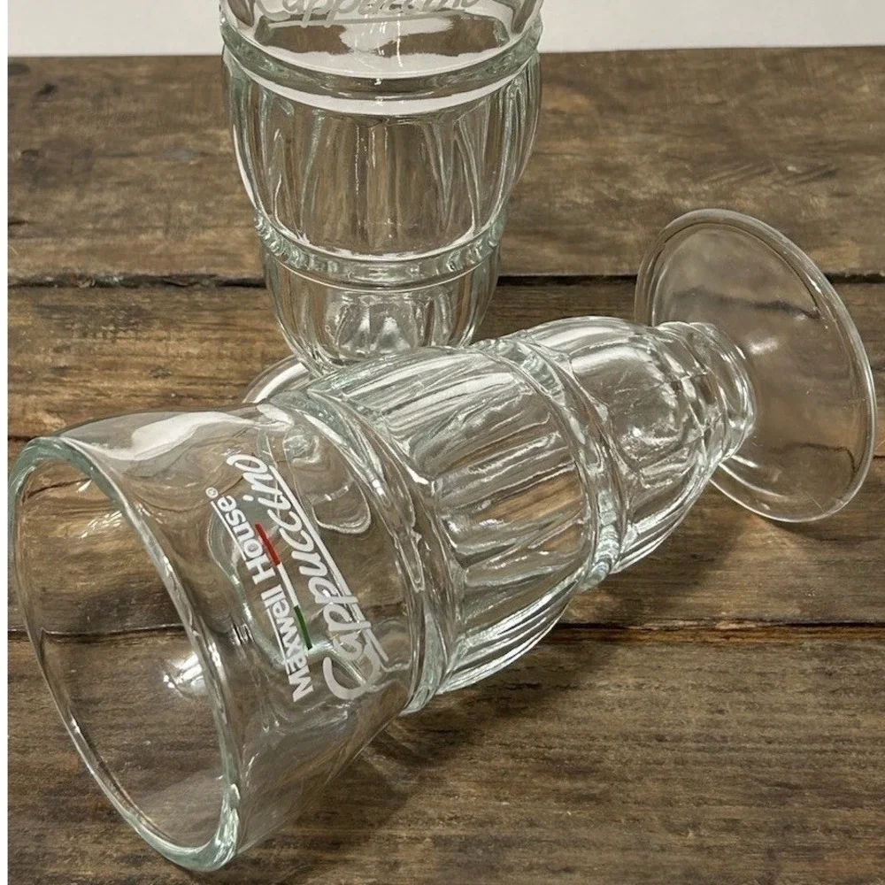 Maxwell House Cappuccino Glass Cups Clear Footed Dessert Ice Cream Sundae Set/2